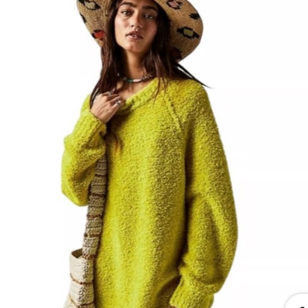 NWT FREE PEOPLE Teddy‎ Tender Shoots Sweater Tunic In Lime Sz M Oversized!